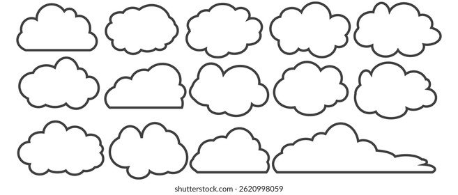 Coleção de ilustrações em nuvem no estilo de estrutura de tópicos. Vetor conjunto de nuvens de desenhos animados em design plano.Nuvem.