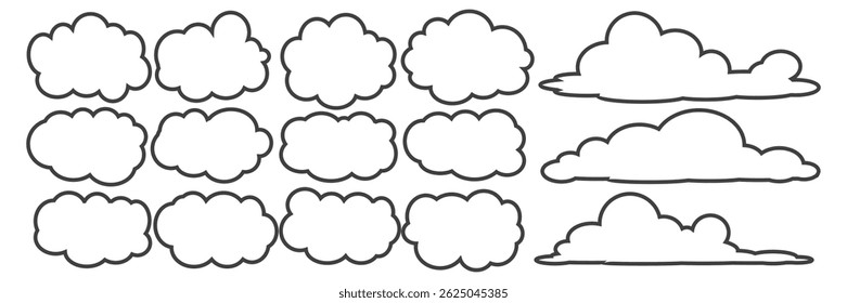 Collection of cloud illustrations in outline style. Vector set of cartoon clouds in flat design.Cloud.