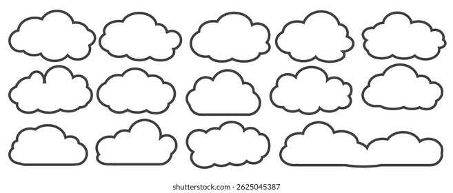 Coleção de ilustrações em nuvem no estilo de estrutura de tópicos. Vetor conjunto de nuvens de desenhos animados em design plano.Nuvem.