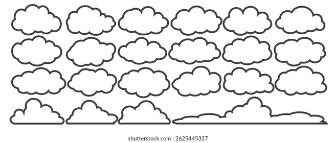 Coleção de ilustrações em nuvem no estilo de estrutura de tópicos. Vetor conjunto de nuvens de desenhos animados em design plano.Nuvem.