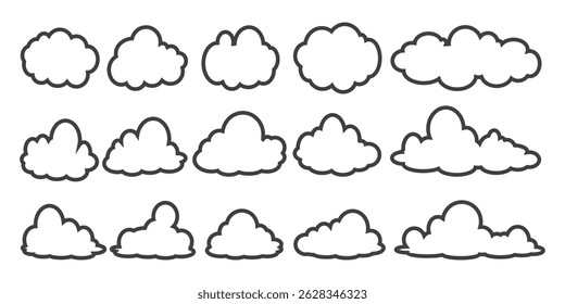 Kollektion von Cloud-Illustrationen im Outline-Stil. Vektorgrafik der Cartoon Clouds im flachen Design.Cloud.