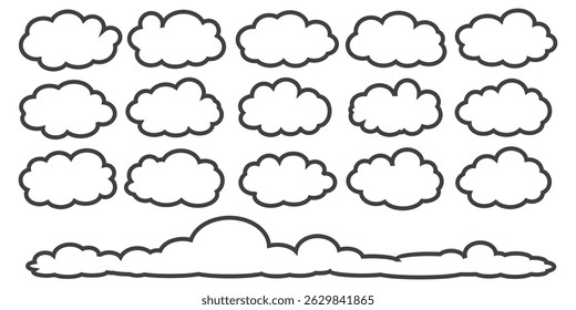 Collection of cloud illustrations in outline style. Vector set of cartoon clouds in flat design.Cloud.