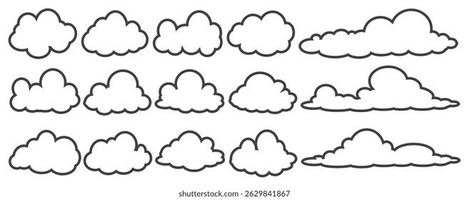 Coleção de ilustrações em nuvem no estilo de estrutura de tópicos. Vetor conjunto de nuvens de desenhos animados em design plano.Nuvem.