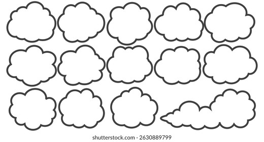 Collection of cloud illustrations in outline style. Vector set of cartoon clouds in flat design.Cloud.