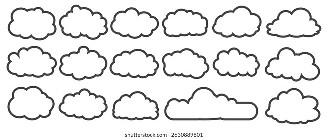 Coleção de ilustrações em nuvem no estilo de estrutura de tópicos. Vetor conjunto de nuvens de desenhos animados em design plano.Nuvem.