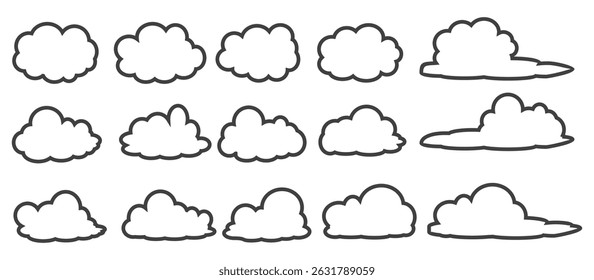 Coleção de ilustrações em nuvem no estilo de estrutura de tópicos. Vetor conjunto de nuvens de desenhos animados em design plano.Nuvem.