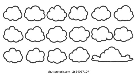 Collection of cloud illustrations in outline style. Vector set of cartoon clouds in flat design.Cloud.
