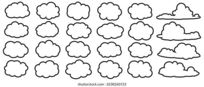 Collection of cloud illustrations in outline style. Vector set of cartoon clouds in flat design.Cloud.
