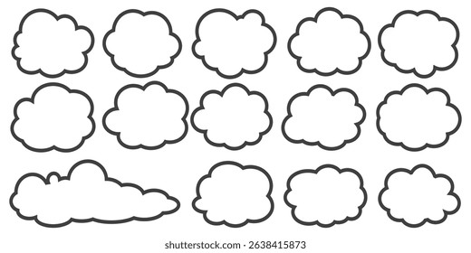 Collection of cloud illustrations in outline style. Vector set of cartoon clouds in flat design.Cloud.