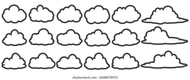 Coleção de ilustrações em nuvem no estilo de estrutura de tópicos. Vetor conjunto de nuvens de desenhos animados em design plano.Nuvem.