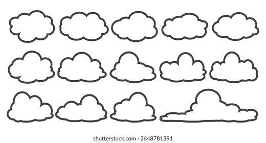 Kollektion von Cloud-Illustrationen im Outline-Stil. Vektorgrafik der Cartoon Clouds im flachen Design.Cloud.