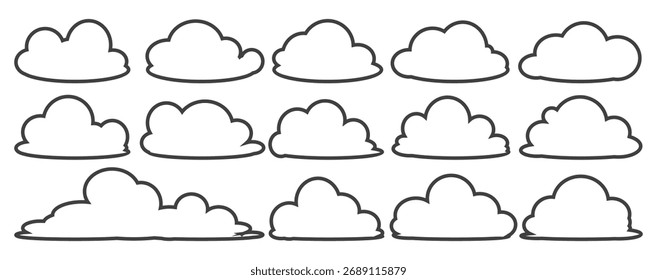 Coleção de ilustrações em nuvem no estilo de estrutura de tópicos. Vetor conjunto de nuvens de desenhos animados em design plano.Nuvem.