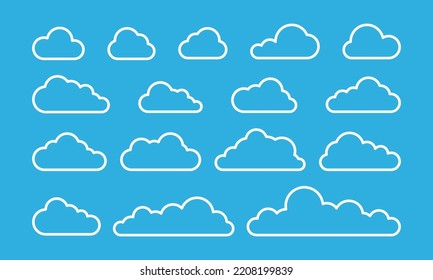 collection of cloud lines on a blue background. Vector illustration
