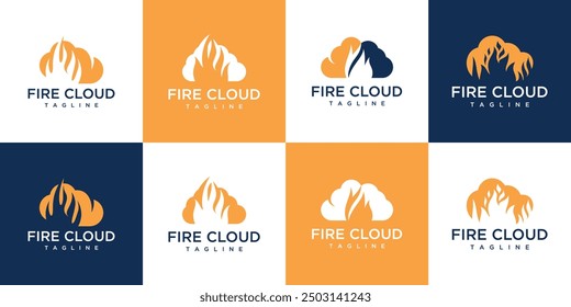 collection of cloud logo design templates with fire. cloud and fire logo design inspiration set	