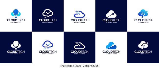 a collection of cloud logos with the concept of digital technology, data storage, logo design illustration.