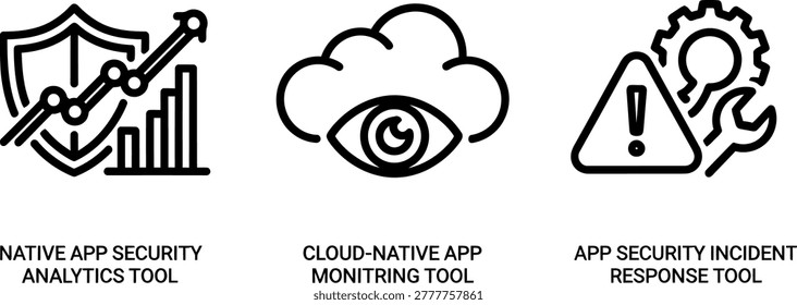 Collection of cloud native application security monitoring incident response tool icons security application monitoring analytics incident response technology software cybersecurity