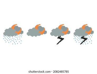 a collection of cloud and rain illustrations with a pixel theme