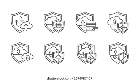 Colección de iconos de seguridad en la nube Tecnología blindada Protección de datos y símbolos de ciberseguridad Vector