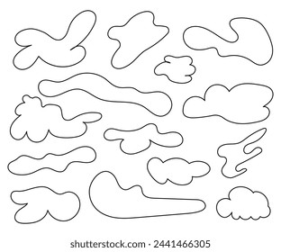 Colección de formas de nubes. Iconos de nube dibujados a mano para sitios web y aplicaciones. Ilustración vectorial de siluetas de nubes