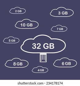 collection of cloud storage on a dark background with shadow. vector