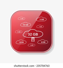 collection of cloud storage red glossy button, vector