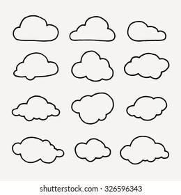 Collection of cloud symbols. Hand made vector graphics.