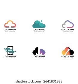 Collection of cloud themed logo designs isolated on white background