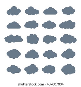 Collection of cloud vector icons. Set of cloudlet contour symbols. Clouds silhouettes isolated on white background.