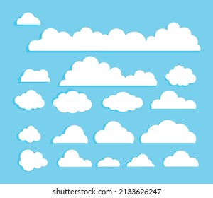 Collection cloud vector. Set of Cloud isolated on blue background with the flat style. Cloud set vector illustration. Using kid's page of clouds set design.