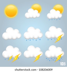 Collection clouds icon, cloud and sun, weather phenomenon, template design element, Vector illustration