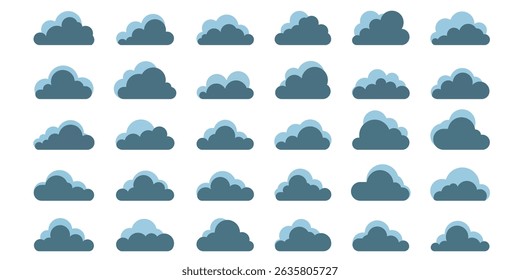 Colección de nubes ilustraciones. Conjunto de Vectores de nubes en diseño plano. Vector de nubes