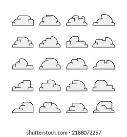 collection of clouds isolated on outline illustration