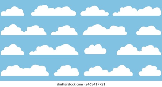 Colección de nubes. Nubes Abstractas sobre fondo azul. Ilustración vectorial de objeto de Naturaleza