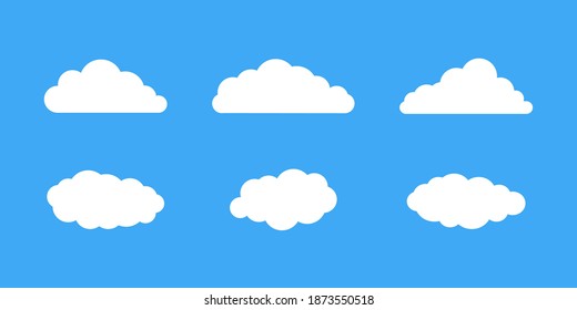 Collection of clouds . Vector icon on blue background. Sky illustraton. Cloud icons. weather concept. 10 eps