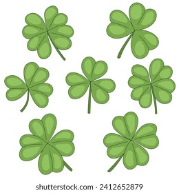 collection of clover leaves with three and four petals, good luck, symbol for st. patricks day