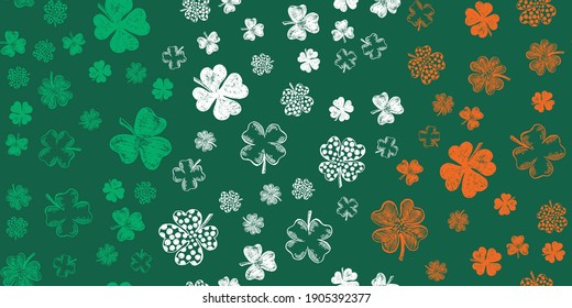 Collection of Clover, Patrick's day. Hand-drawn style. Vector illustration.