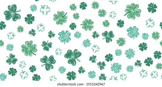 Collection of Clover, Patrick's day. Hand-drawn style. Vector illustration.
