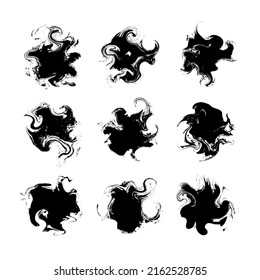 Collection of clumped abstract black paint. Vector illustration