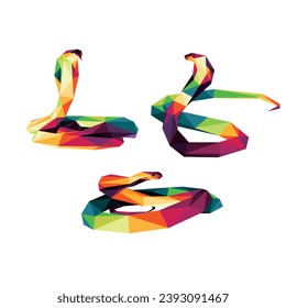 Collection of Cobra Snake in Colorful Polygonal Vector. Cobra Snake Low Poly Illustration set. Snake in Colorful Abstract Icon