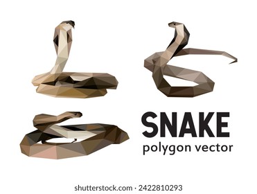 Colección de Serpiente Cobra en Vector Polígono. Cobra Snake Low Poly Illustration set. Snack en el vector con el logotipo del polígono