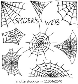 Collection of Cobweb isolated on black. Spiderweb for Halloween design. Halloween cobweb vector frame border and dividers isolated on white with spider web for spiderweb scary design