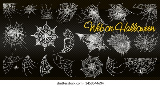 Collection of Cobweb, isolated on black, transparent background. Spiderweb for Halloween design. vector templates, Halloween, streaming, create your amazing stories, set for brands and blogger, modern