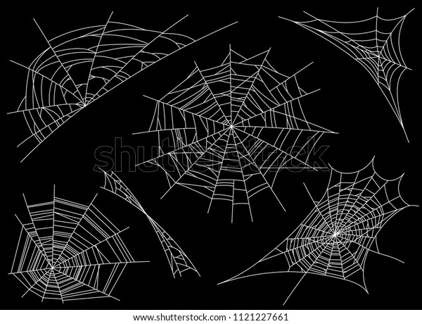 黒い 透明な背景にコブのウェブコレクション デザイン用のクモの巣 クモのウェブエレメント 不気味で怖い ホラーデコー 手描きのシルエット ベクター イラスト のベクター画像素材 ロイヤリティフリー