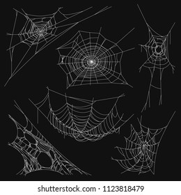 Collection of Cobweb Set, Isolated on Black Background