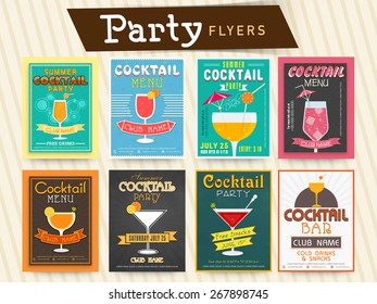 Collection of cocktail party celebration flyer, template or banner design.