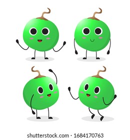 the collection of coconut in the different posing. vector illustration cute cartoon fruit character set on white background