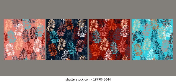 Collection of Coconut Leaf Art Seamless Pattern. Seamless vector tropical pattern with green palm