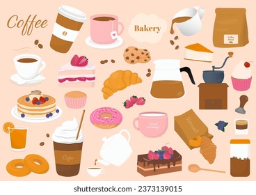 Collection of coffee, bakery, and bread design elements. Vector illustration.