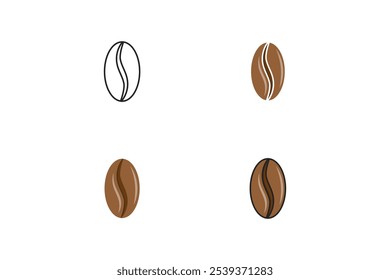 collection of coffee bean icons in outline, flat and outline filled styles
