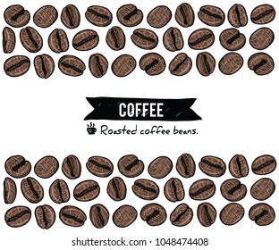 Collection of Coffee beans by Hand drawn with line-art on white backgrounds.